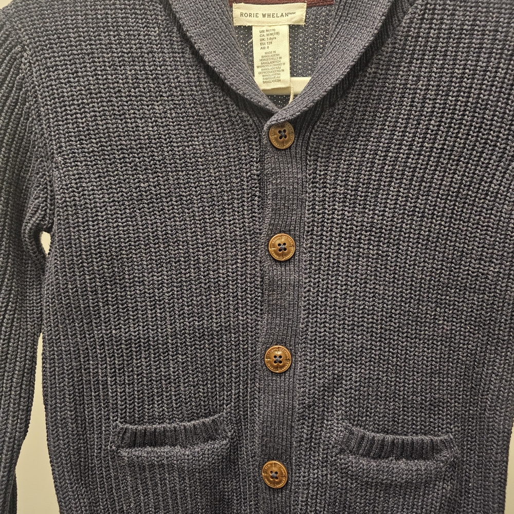 Cozy Blue Shawl Collar Kids Sweater - Picture 2 of 5